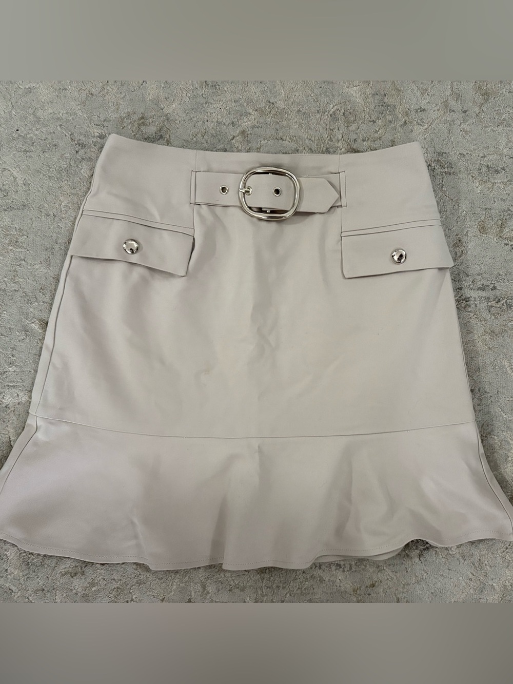 NWT❗️Tan Mini Skirt with Silver Buckle & Pocket Flaps